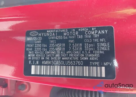 2020 Hyundai Kona Ultimate from USA, damaged, VIN KM8K5CA50LU563760
